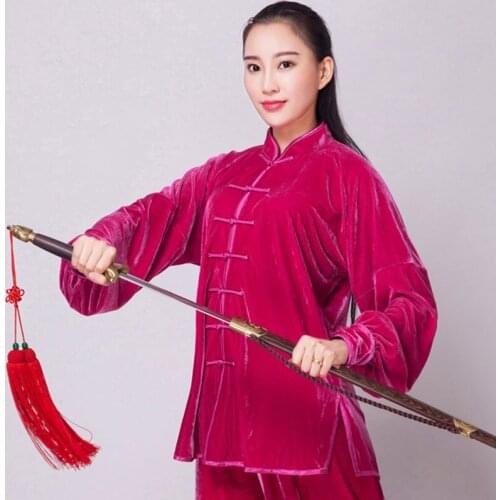 USHINE Unisex velvet chinese style autumn winter thickening TaiChi uniform performance clothing suits man woman
