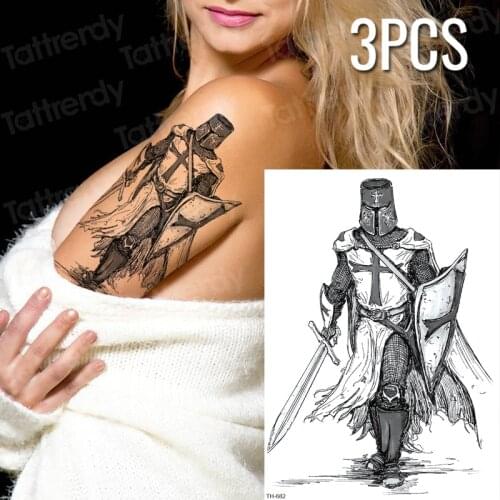 3pcs/set temporary tattoo boy sketches tattoo designs gothic samurai tattoos black waterproof tattoo sticker mens fake tatoo big