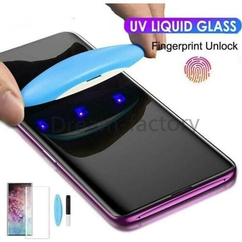 50PCS UV Liquid Tempered Glass Full Glue Lamp for Samsung Galaxy S10 S20 S21 Plus Note 10 20 Plus free Shipping