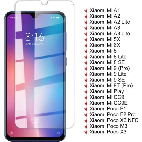 Tempered Glass For Xiaomi Mi 9 SE CC9 CC9E Screen Protector Mi 9 9T 8 Lite 5X 6X A1 A2 A3 Lite Pocophone F1 Poco M3 X3 Glass