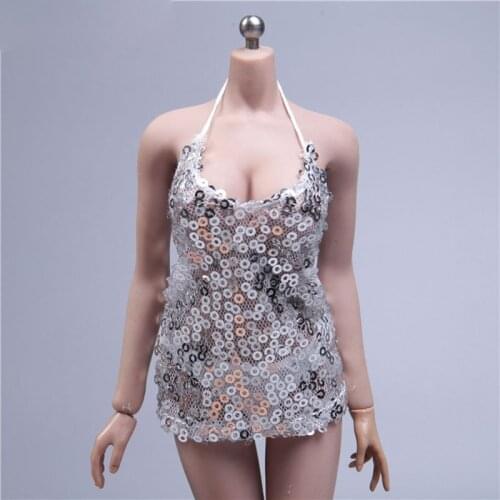 1/6 Scale Female Soldier V-neck low-cut sequin skirt sexy lace hip dress Model For Action Figure Body DIY Accessories