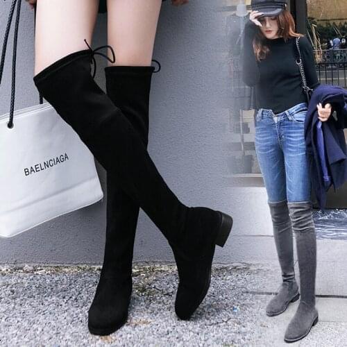 2020 Fashion Low heels Over the knee boots women thigh high boots Ladies Autumn winter Long boots shoes Comfortable Botas Mujer