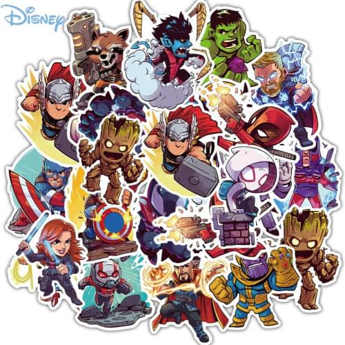 10-50PCS The Avengers Marvel Anime Stickers Disney Kawaii Spider-man Skateboard Luggage Laptop Guitar Waterproof Sticker Kid Toy