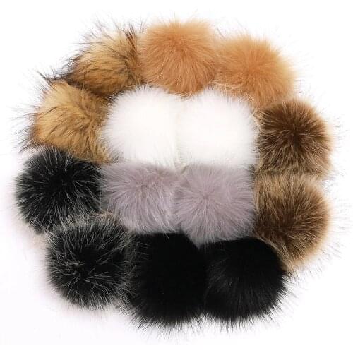 12pcs/Lot DIY Faux Raccoon Fur Pompoms Tassels for Women Kids Beanie Hats Caps Bags Keychain Fox Ball With Elastic Button 8/10cm