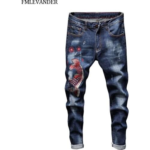 2019 New Fashion Design Mens Jean Stretch Embroidery Skinny Jeans Men