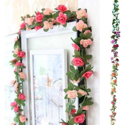 250cm/lot Silk Roses Artificial Flower Vine Garland Garden DIY Party Home Office Wedding Decor Hot