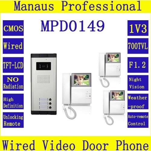 4.3 inch digital color TFT LCD Wired Monitor Video Door Telephone Remote One to Three Video Doorphone Smart Home Building D149C