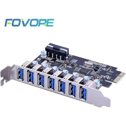 7-Port Superspeed USB 3.0 PCI-E Express Expansion Card with 5V 4-Pin Power Connector for Desktops