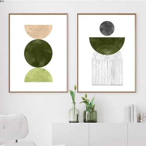 Abstract Watercolor Canvas Painting Olive Green Prints Mid Century Gallery Wall Art Picture Modern Poster Living Room Home Decor