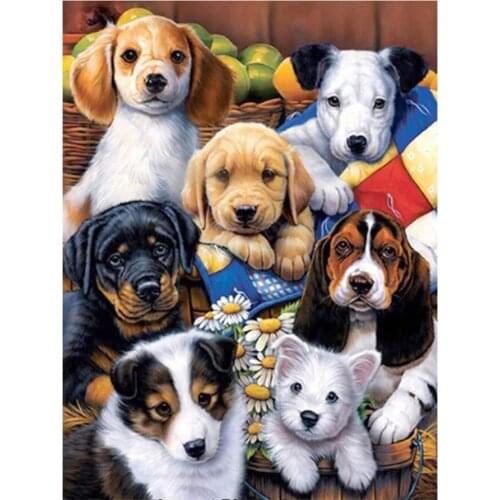 5D DIY animal Diamond Painting Full round square dog New Toy sticking drill cross embroidery simple home decorative