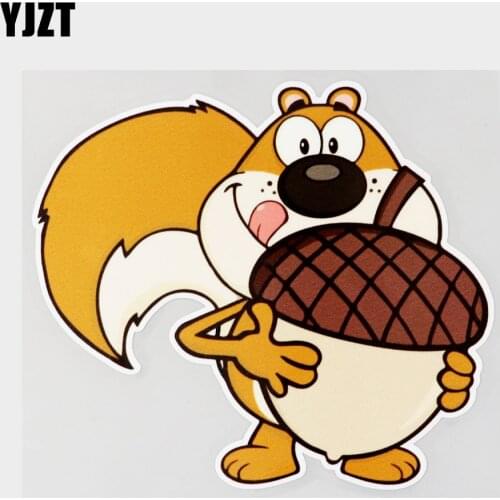 YJZT 15.1CM×13.6CM Car Sticker Squirrel Cartoon Holding A Big Acorn PVC Decal 11C-0229