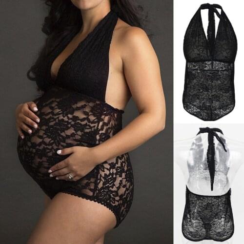 Pregnant Sexy Lace Lingerie Underwear Clothes For Women Bodysuit Pajamas Erotic Floral Embroidery Deep V Neck Photography Props