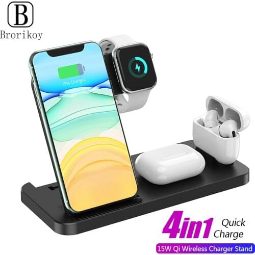 15W 4in1 Qi Wireless Charger Stand For iPhone 12 Pro XS XR Fast Charging Dock Station For Apple Watch 6 5 4 3 2 AirPod Pro Stand