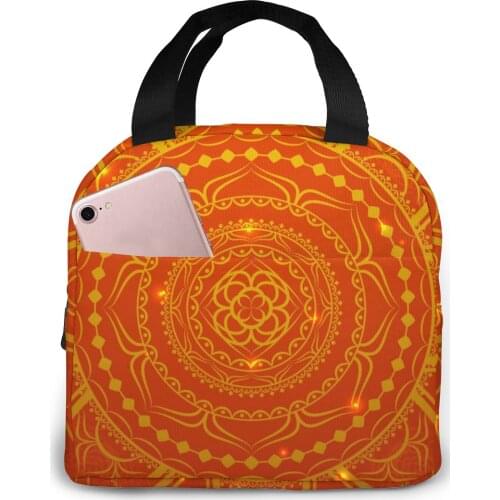 Beige Doodle Ornament Cooler Lunch Box Portable Insulated Lunch Bag Thermal Food Picnic Lunch Bags