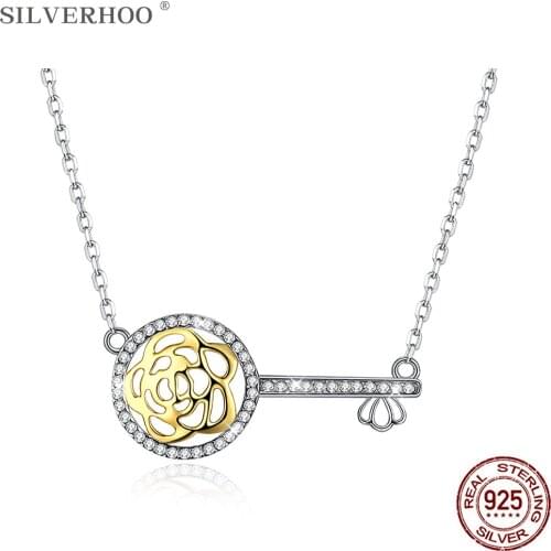 SILVERHOO 925 Sterling Silver Lucky Key Pendant Necklace For Women Perpetual Love Ladies Valentines Fine Jewelry Romantic Gift