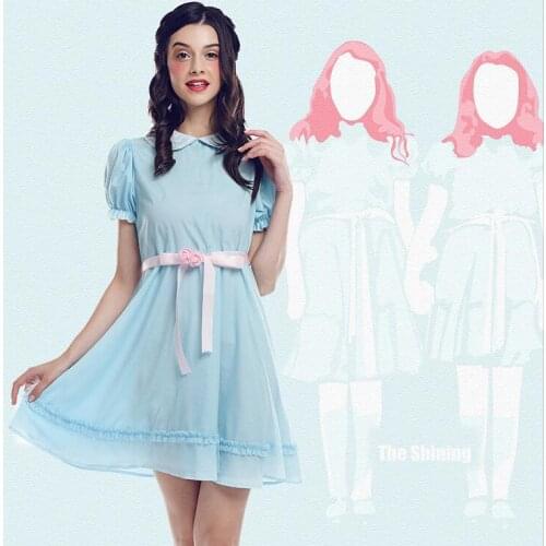 Halloween Costume The Shining Lisa & Louise Burns Grady Twins Blue Lolita Dress