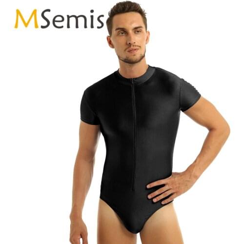 Swimwear Mens Ballet Leotard Costumes Round Neck Front Zipper High Cut Dance Bodysuit Gymnastics Leotard Jumpsuit for Dancing