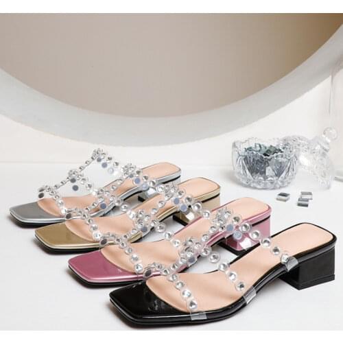 Trendy Clear Transparent Slippers Women Sparkly Rhinestone Crystal Gold Silver Pink Slides Summer Beach Shoes Cool Small Size 33