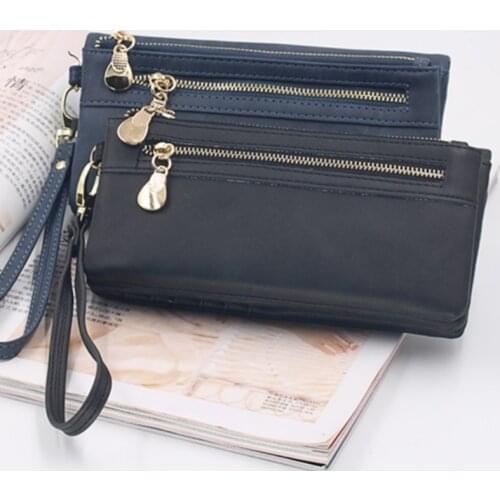 Fashion Women Wallets Dull Polish Leather Wallet Double Zipper Day Clutch Purse Wristlet Portefeuille Handbags Carteira Feminina