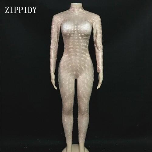 Fashion 2 Style Flashing Silver Rhinestones Jumpsuit Womens Celebrate Luxury Outfit Nightclub Women Singer Dance Outfit Romper
