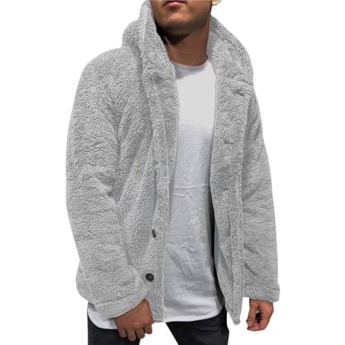 Adisputent 2020 Men Thick Hoodies Solid Color Tops Fluffy Fleece Fur Jacket Hooded Coat Outerwear Long Sleeve Cardigans M-XXXL