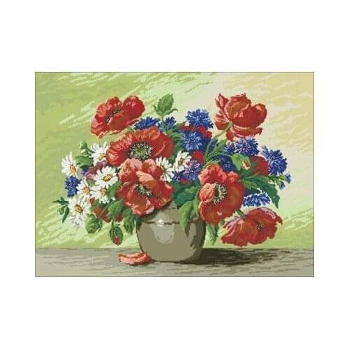 Wiehler 3501 Poppy Vase Needlework,For Embroidery,DIY 14CT Unprinted Arts Cross stitch kits Set Cross-Stitching Home Decor