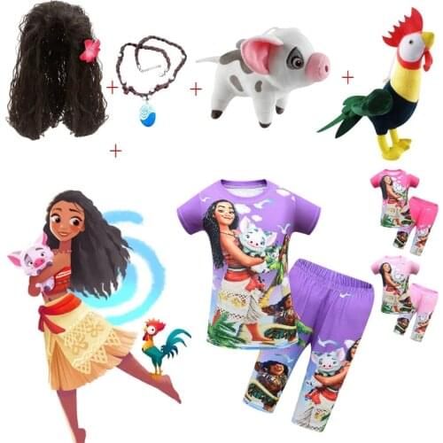 2021 New Cartoon Clothing Moana Vaiana Baby Boy Summer Clothes T-shirt+shorts Baby Girl Casual Clothing Sets halloween costumes