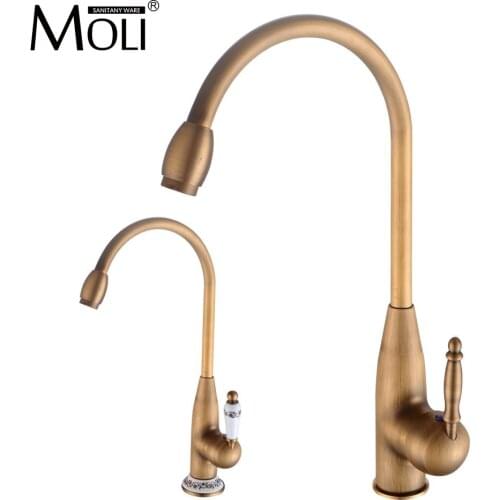 Antique Brass Kitchen Faucets Single Handle Single Hole Kitchen Tap 360 Degree Rotation Spout Cold and Hot Water Mixer ML5307