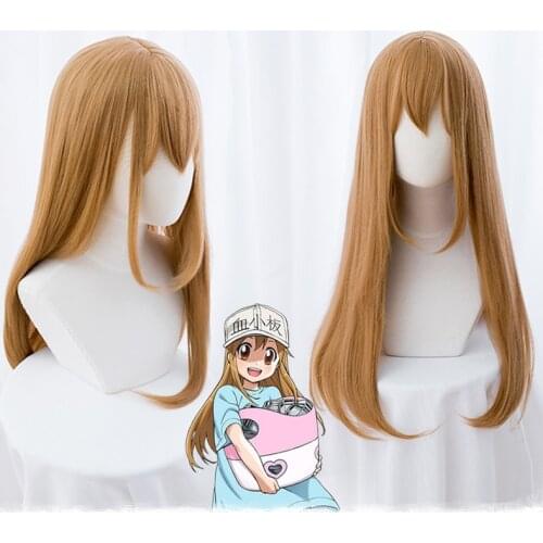 New Anime Hataraku Saibou Cosplay Wigs Cells At Work!Blood Platelet PLT Long Straight Blonde Synthetic Hair for Adult girls