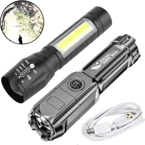 USB Rechargeable Flashlight Strong Light Zoom Highlight Tactical Flashlight Torches Outdoor Portable Lighting LED Camping Lights
