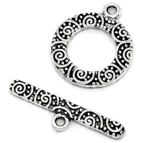 Lovely 40 Sets Silver Color Pattern Toggle Clasps Findings (B11951)