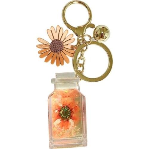 Luxury Flower Liquid Floating Bottle Keychain Keyring Diy Cute Backpack Pendant Bag Charm Jewelry Accessories Women Gift Bulk