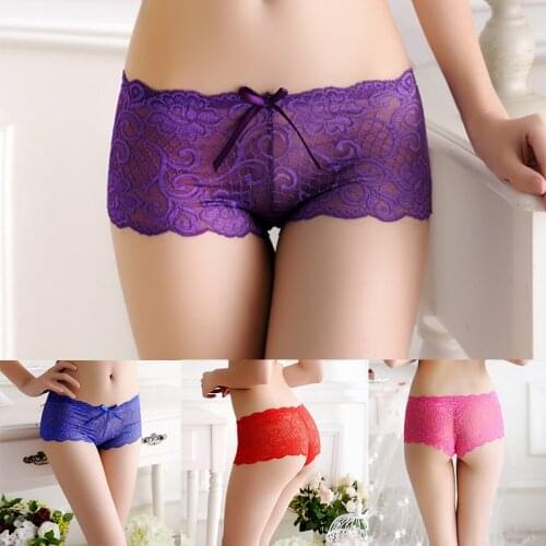 Sexy Transparent Lace Boxer Shorts Hollow Perspective Underwear Women Breathable Low-waist Boxer Shorts Women Sexy Underwear