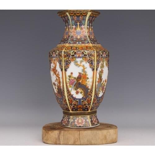 Qing Yong Zheng year mark golden enamel hexagon flower vase Home Furnishing antique porcelain ornaments antiques boutique