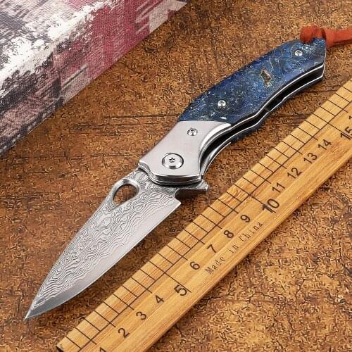 VG10 Damascus steel folding knife tactical camping 304 steel head outdoor camping survival hunting self-defense tool knife