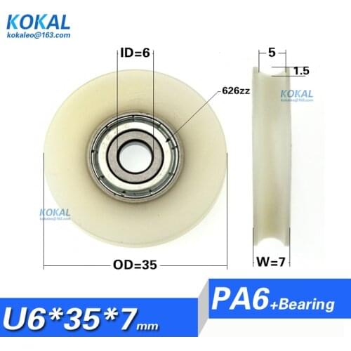 [U0635-7]Free Shipping 10PCS U Groove cupboard bearing roller wheel 6*35*7 U type 626zz bearing wheel