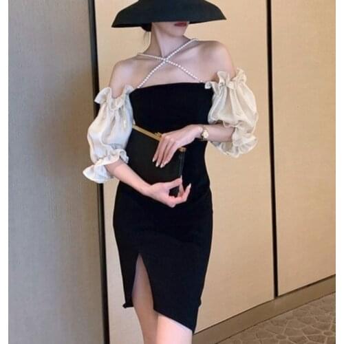 Evening Elegant Party Mini Dress 2021 Off Shoulder Sexy Vintage Birthday Dress for Women French Hepburn Black Beach Dress Summer