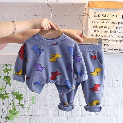 1-4 Years Autumn Winter Kids Baby Boys Clothes Tracksuit Sets Long Sleeve Dinosaur Tops Pants Casual Outfits Children Clothing