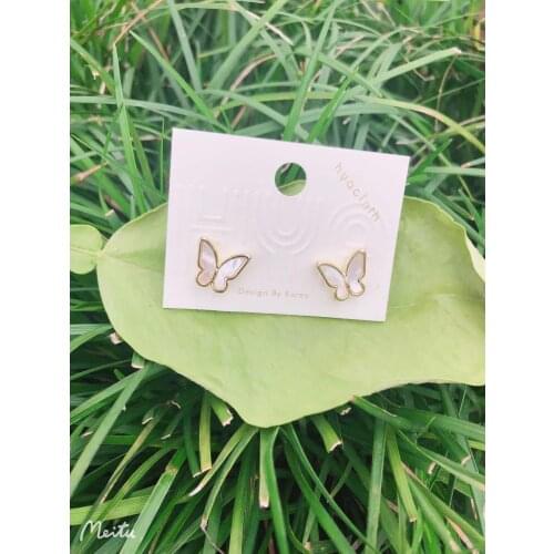 S925 Silver Ear Needle Stud Earring Minimalist Fresh Water Shell Butterfly Brass14kGold South Korea Jewelry for Women HYACINTH