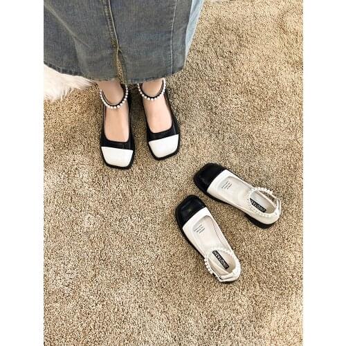 One Word Buckle Mary Jane Womens Shoes Spring And Summer New Fashion All-match Square Toe Color Matching Small Leather Shoes