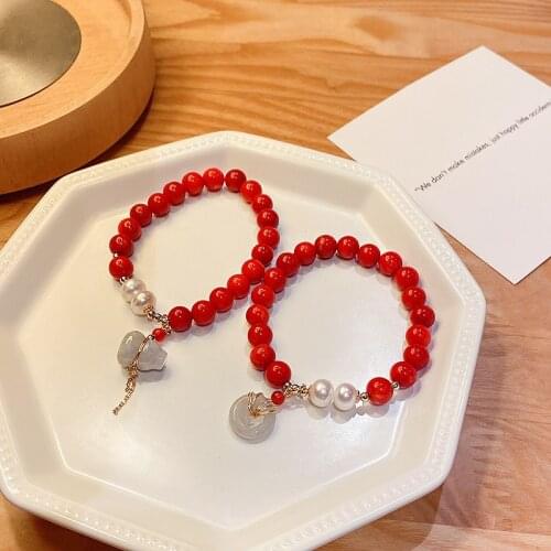 Lucky Fashion Round/Gourd Jade Pendant Natural Red Chalcedony Freshwater Pearls Beaded Bracelets for Women Fine Jewelry YBR444