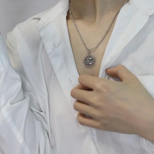 Sun Moon Smiley Pendant Necklace Plated Ethnic Sun Totem Pendent Necklaces for Charm Women Birthday Party Fashion Jewelry