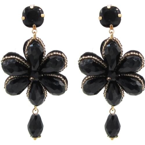 Zouchunfu Earrings Boho Fashion Handmade Crystal Long Pendant Flower Earrings for Women Oorbellen Dangle Jewelry Gifts for Girls