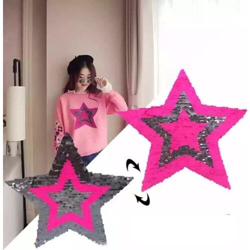 1pc Star Reversible Change Color Sequins Patches DIY Sew On Patches For Clothes Applique Clothing Decoration