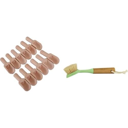 1Pcs Natural Bamboo Dish Brush Hand Brush with 12Pcs Mini Wooden Spoon Mini Bath Salt Spoon