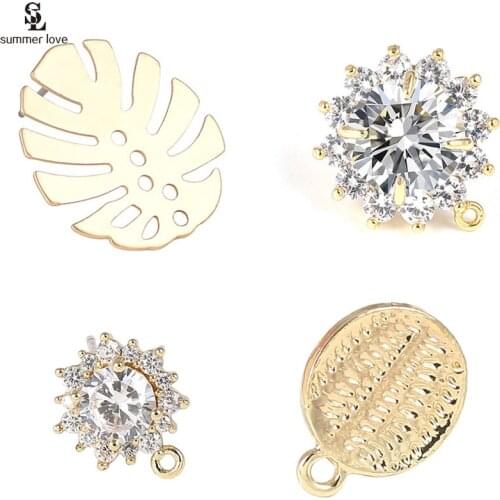 10PCS/Lot Metal Earring Pins Needles 2021 New Gold Color Crystal Earrings Base Connectors for Diy Jewelry Making Accessories
