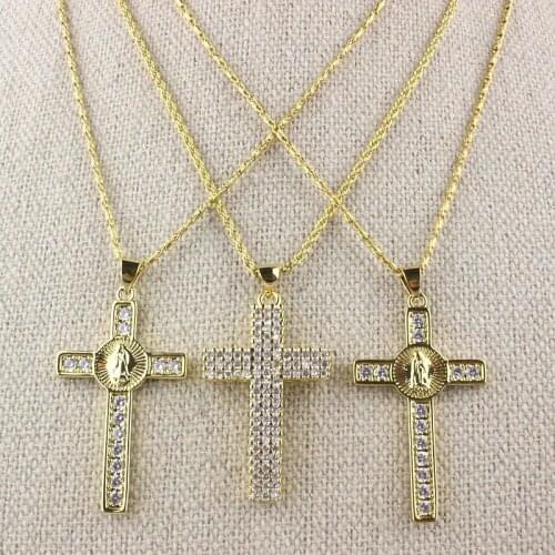 10pcs/lot New design cz charm necklace,religion/cross shape cubic zircon component,popular plated chain necklace wholesale