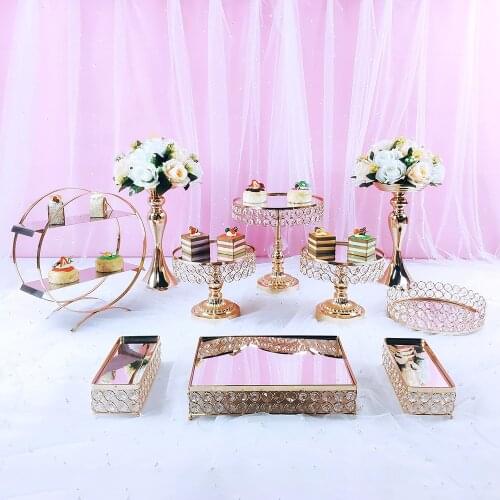 10pcs Gold Color Crystal cake stand Wedding Dessert Tray Cupcake Pan cake display table decoration Party