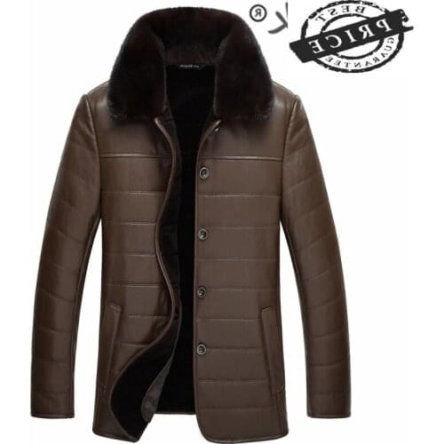 100% Genuine Leather Jacket Men Clothes 2021 Winter Warm Wool Liner Coat Mink Fur Collar Business Mens Leather Coats aaa2