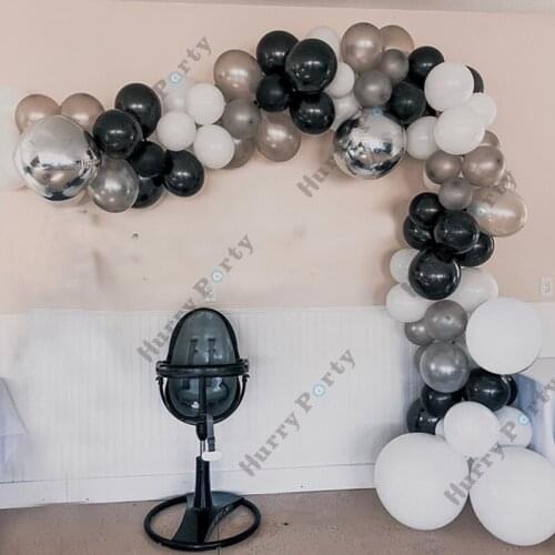 114Pcs Diy Combination Birthday Party Balloon Garland Black White Globos Round Silver Aluminium Foil Ballon Baby Shower Supplies